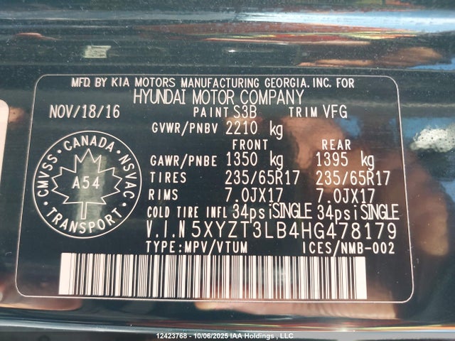 5XYZT3LB4HG478179 Hyundai Santa Fe
