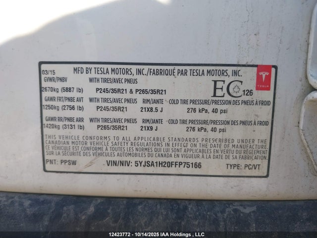 Tesla 3 phase a/c induction (dual motor) 2015 5YJSA1H20FFP75166 Image 19
