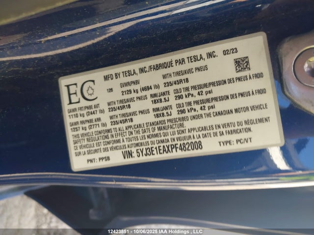 Tesla MODEL 3 2023 5YJ3E1EAXPF482008 Image 9