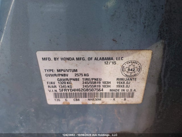 Acura j35y5 2016 5FRYD4H62GB507564 Image 17
