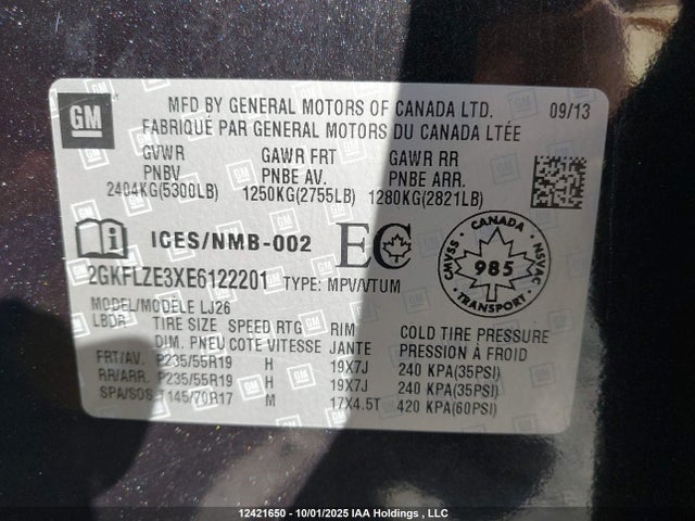 2GKFLZE3XE6122201 GMC lfx - vvt, e85 max, aluminum