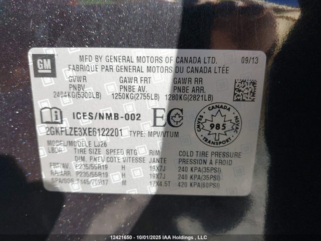 2GKFLZE3XE6122201 GMC lfx - vvt, e85 max, aluminum