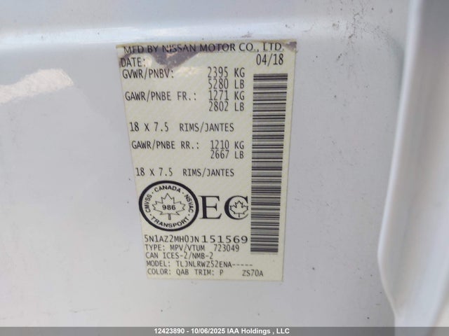 5N1AZ2MH0JN151569 Nissan Murano