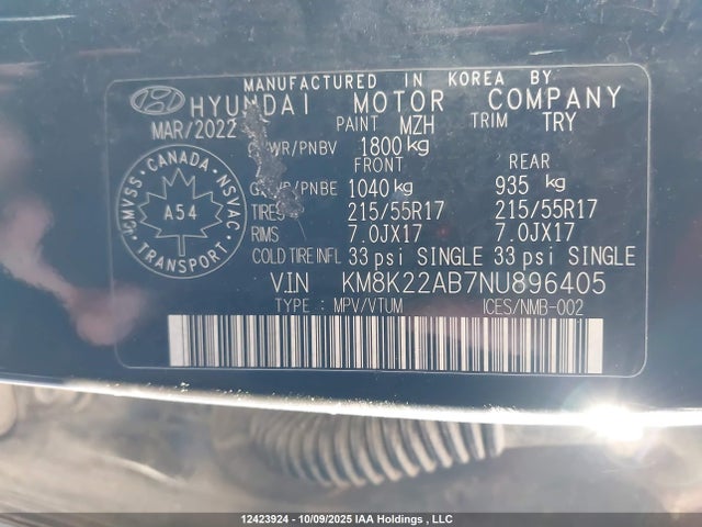 Продаж на аукціоні авто 2022 Hyundai Kona Sel/se, vin: KM8K22AB7NU896405, номер лоту: 12423924
