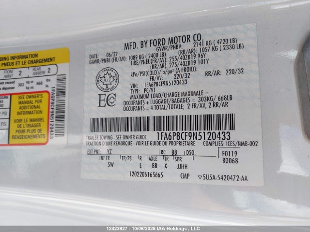 Ford tivct 2022 1FA6P8CF9N5120433 Image 9
