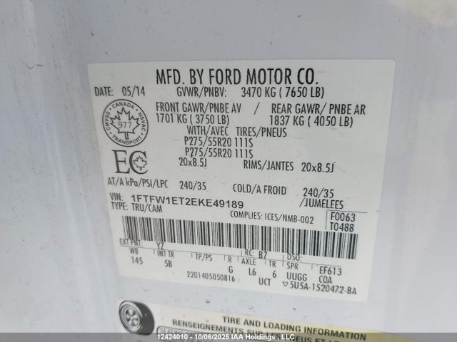 Ford 2014 2014 1FTFW1ET2EKE49189 Image 9