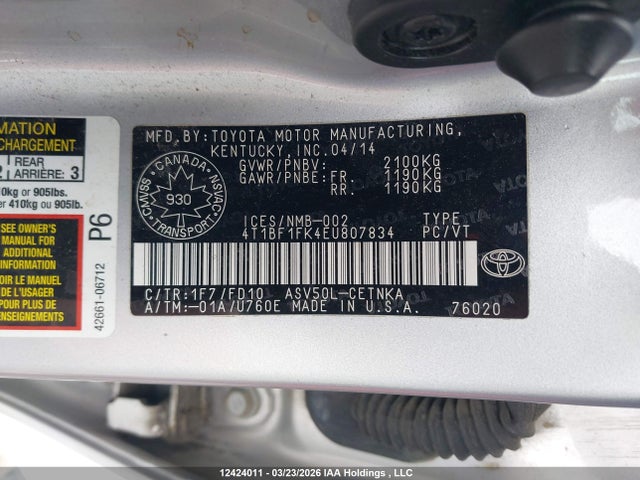 Aukcja sprzedaży 2014 Toyota Camry Le, vin: 4T1BF1FK4EU807834, numer aukcji: 12424011