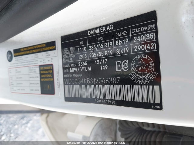 WDC0G4KB3JV068387 Mercedes-Benz m274