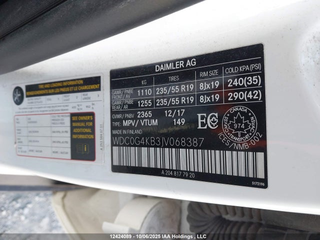 WDC0G4KB3JV068387 Mercedes-Benz m274