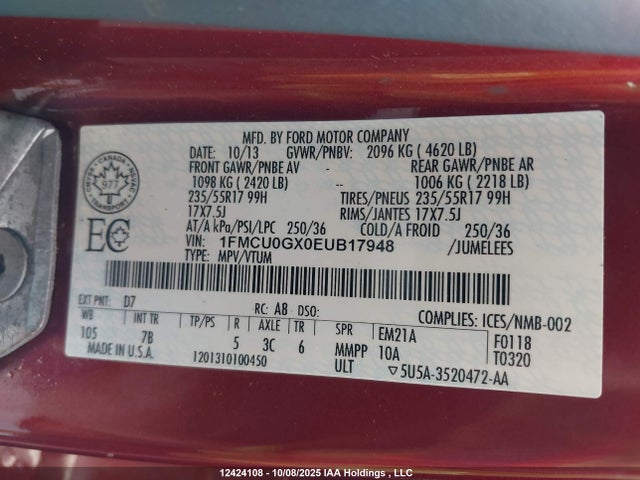 Ford 2014 2014 1FMCU0GX0EUB17948 Image 9