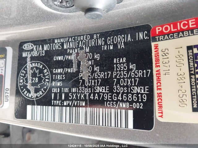 KIA gasoline 3.3 v6 gdi lambda ii 2014 5XYKT4A79EG468619 Image 9