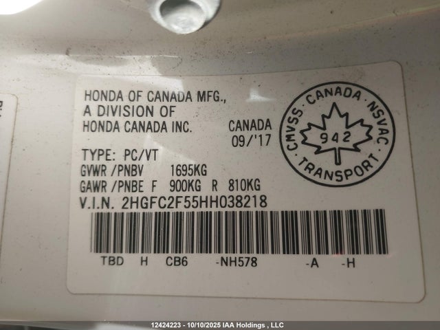 Honda Civic 2017 2HGFC2F55HH038218 Image 9