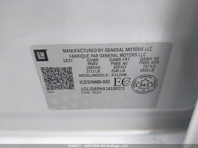 1G1JD6SHXJ4109373 Chevrolet luw - mfi, e85 max