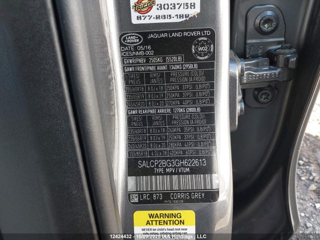 SALCP2BG3GH622613 Land Rover gtdi lev3 sulev30