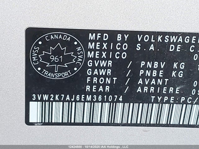 3VW2K7AJ6EM361074 Volkswagen JETTA S