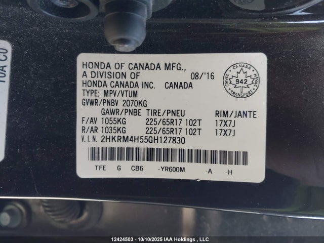 Honda k24w9 2016 2HKRM4H55GH127830 Image 17