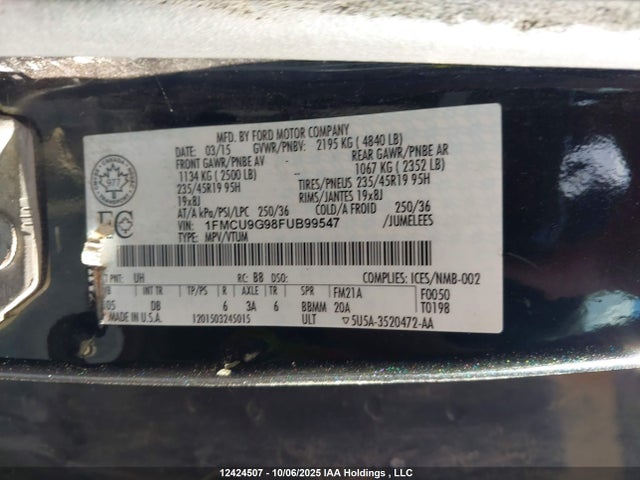 Ford 2015 2015 1FMCU9G98FUB99547 Image 9