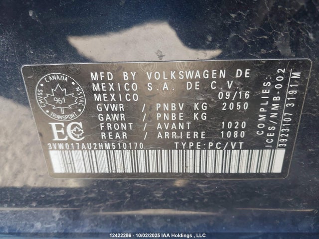 3VW017AU2HM510170 Volkswagen 1.8 tsi