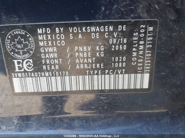 3VW017AU2HM510170 Volkswagen 1.8 tsi