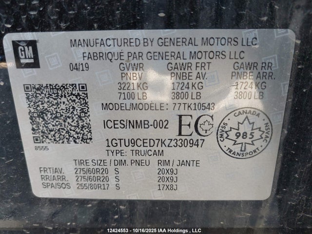 1GTU9CED7KZ330947 GMC Sierra 1500 Elevation