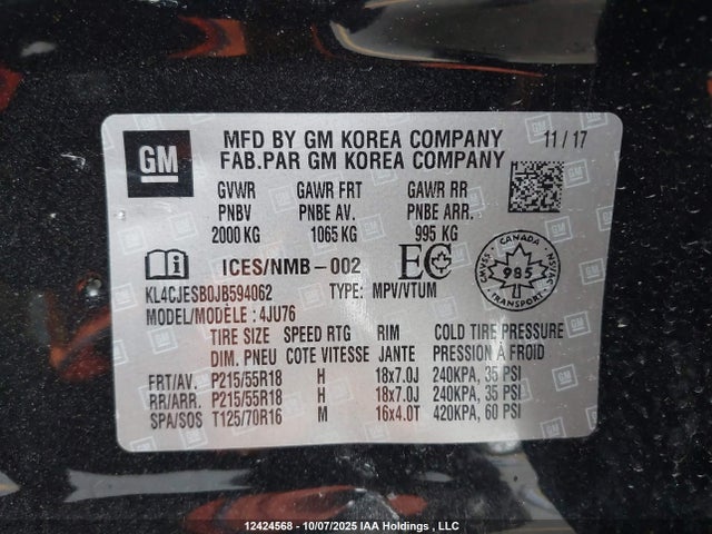 Buick luv: mfi, variable valve timing, alum, e85 max 2018 KL4CJESB0JB594062 Image 18