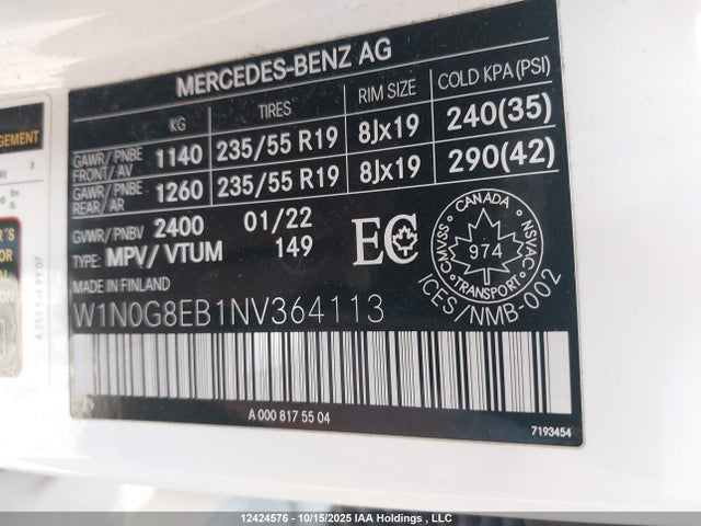 W1N0G8EB1NV364113 Mercedes-Benz Glc 300 4matic