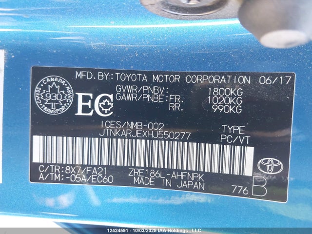 JTNKARJEXHJ550277 Toyota 2zr-fae