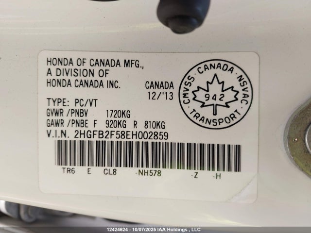 Honda r18z1 2014 2HGFB2F58EH002859 Image 9