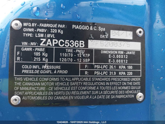 Vespa 2015 2015 ZAPC536B7F5200375 Image 10