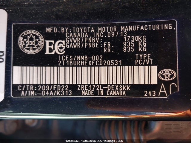2T1BURHEXEC020531 Toyota 2zr-fe
