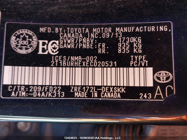 2T1BURHEXEC020531 Toyota 2zr-fe