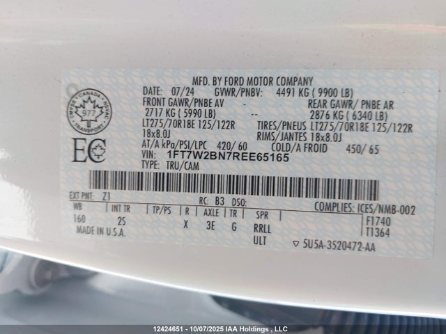 Продажа на аукционе авто 2024 Ford F-250 Xlt, vin: 1FT7W2BN7REE65165, номер лота: 12424651