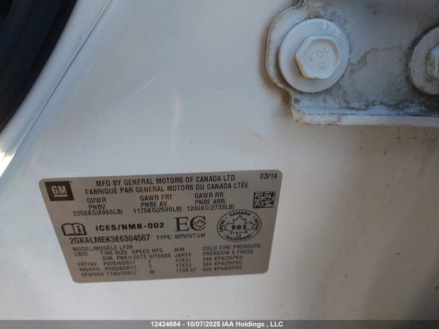 2GKALMEK3E6304567 GMC lea - flex fuel (gas/alc), aluminum, high output