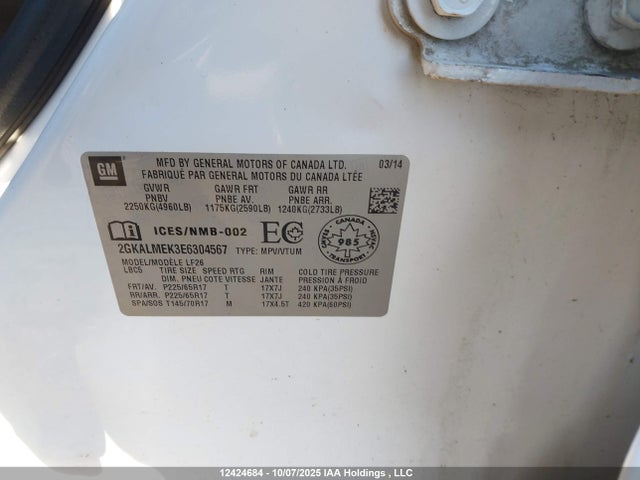 2GKALMEK3E6304567 GMC lea - flex fuel (gas/alc), aluminum, high output