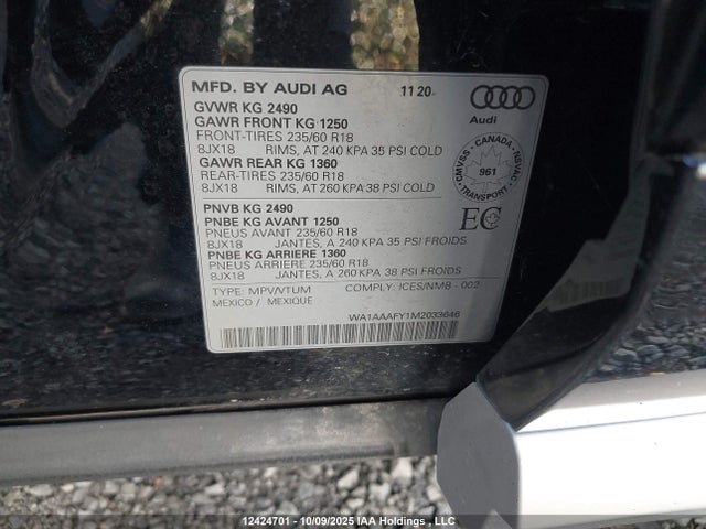 Audi 2021 2021 WA1AAAFY1M2033646 Image 9