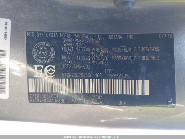 5TDKZ3DC9JS964163 Toyota 2gr-fks