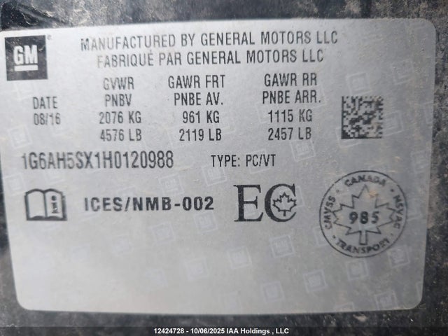 1G6AH5SX1H0120988 Cadillac Ats Turbo Luxury