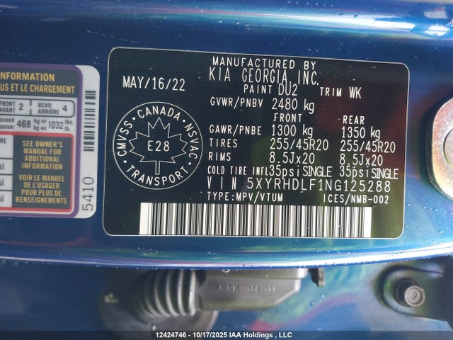 5XYRHDLF1NG125288 KIA Sorento 2.5t Ex/2.5t Ex+