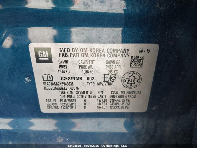 Buick luv: mfi, variable valve timing, alum, e85 max 2019 KL4CJASB2KB943636 Image 9