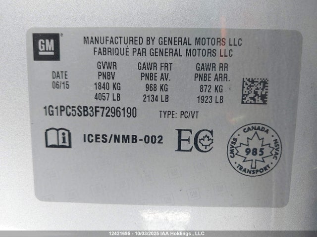 Chevrolet LUV 2015 1G1PC5SB3F7296190 Image 18