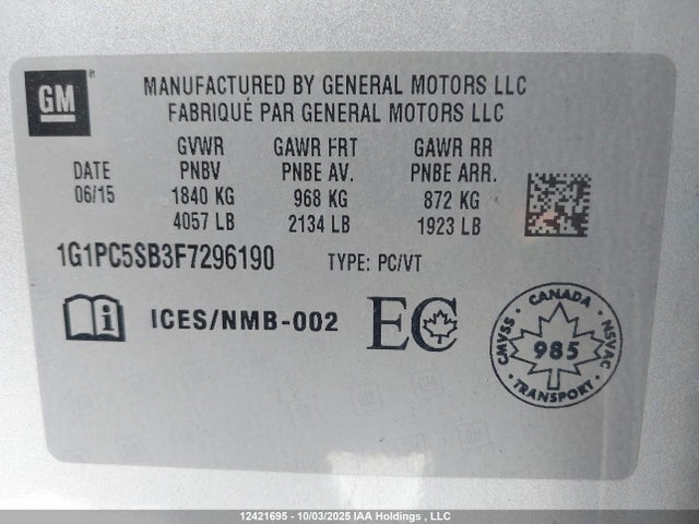 Chevrolet LUV 2015 1G1PC5SB3F7296190 Image 9