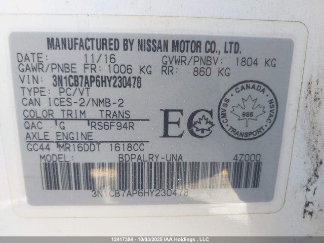 Nissan Sentra 2017 3N1CB7AP6HY230478 Image 9