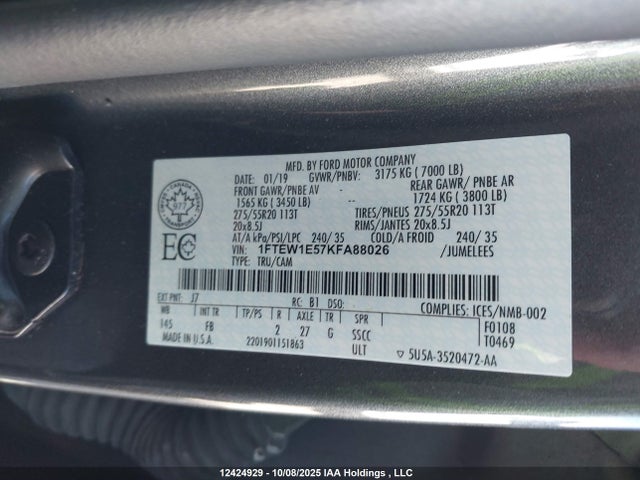 Ford 5.0l 4v 2019 1FTEW1E57KFA88026 Image 9