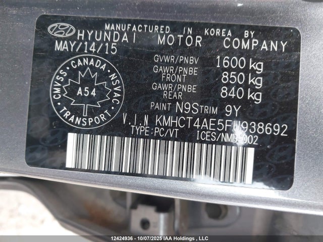 Hyundai dohc gdi gamma 2015 KMHCT4AE5FU938692 Image 9