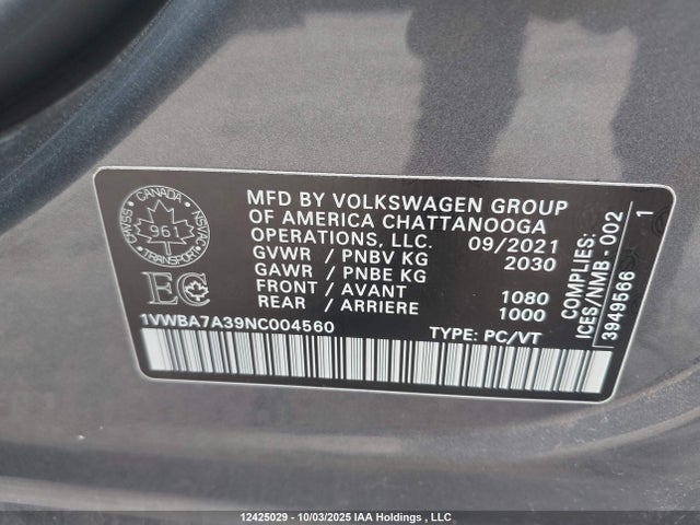 Volkswagen Passat 2022 1VWBA7A39NC004560 Image 9