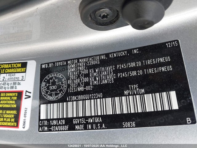 Toyota 2gr-fe 2016 4T3BK3BB6GU122340 Image 17