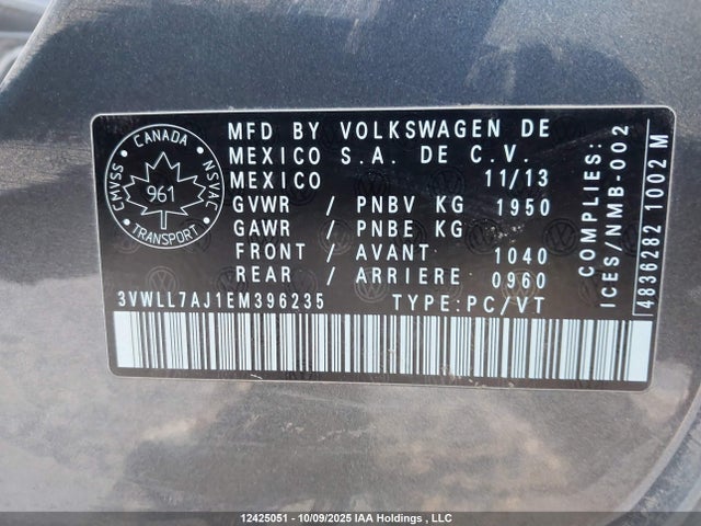 3VWLL7AJ1EM396235 Volkswagen 2014
