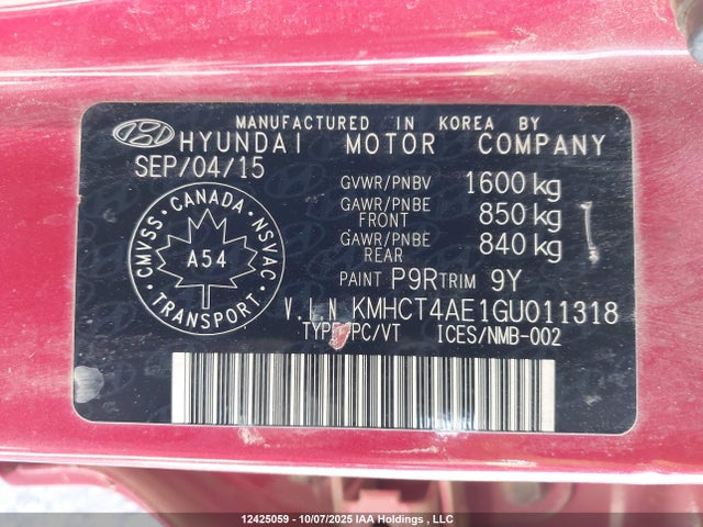 Hyundai dohc gdi gamma 2016 KMHCT4AE1GU011318 Image 9