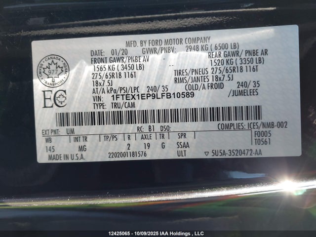 Ford 2.7l-4v 2020 1FTEX1EP9LFB10589 Image 9