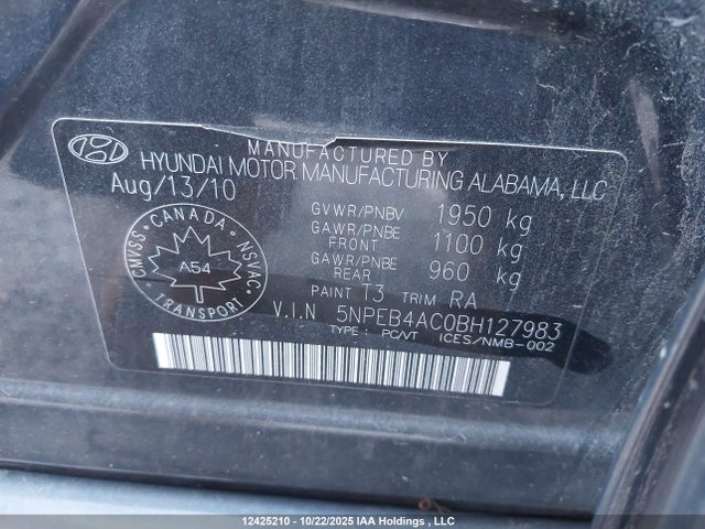 Продаж на аукціоні авто 2011 Hyundai Sonata Gls, vin: 5NPEB4AC0BH127983, номер лоту: 12425210